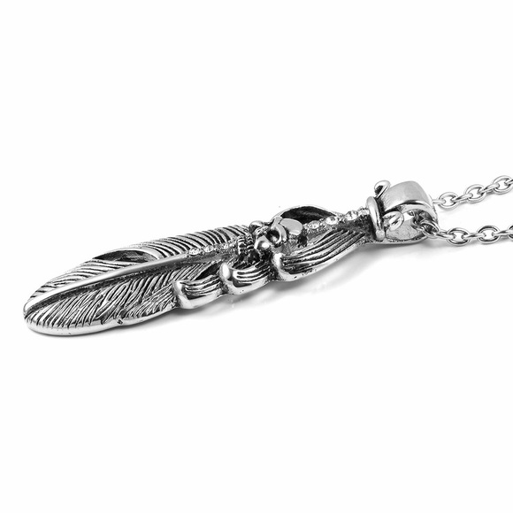 SKULL DAGGER FEATHER CHAIN NECKLACE STAINLESS -24” - Picture 3 of 7